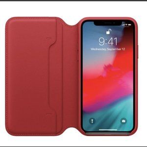 Apple iPhone X/XS Leather Folio Case - Red